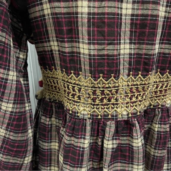 Zara Burgundy Plaid Embroidered Pom Pom Dress Size Small - Picture 11 of 14